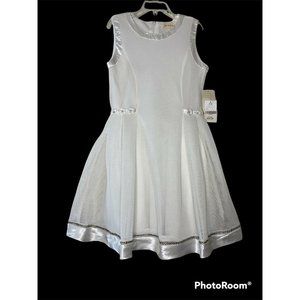 between Kids Girls White & Silver Mesh Dress Size 6